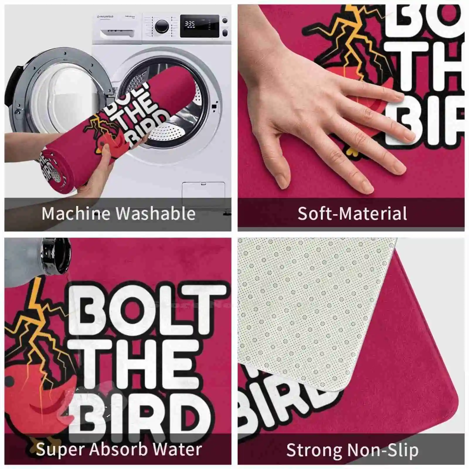 Bolt The Bird | Юмор 3D Мягкий нескользящий коврик, коврик для ног, Красная молния, заклинание юмора, Райская птица, умная стратегия . ' - ' . 5